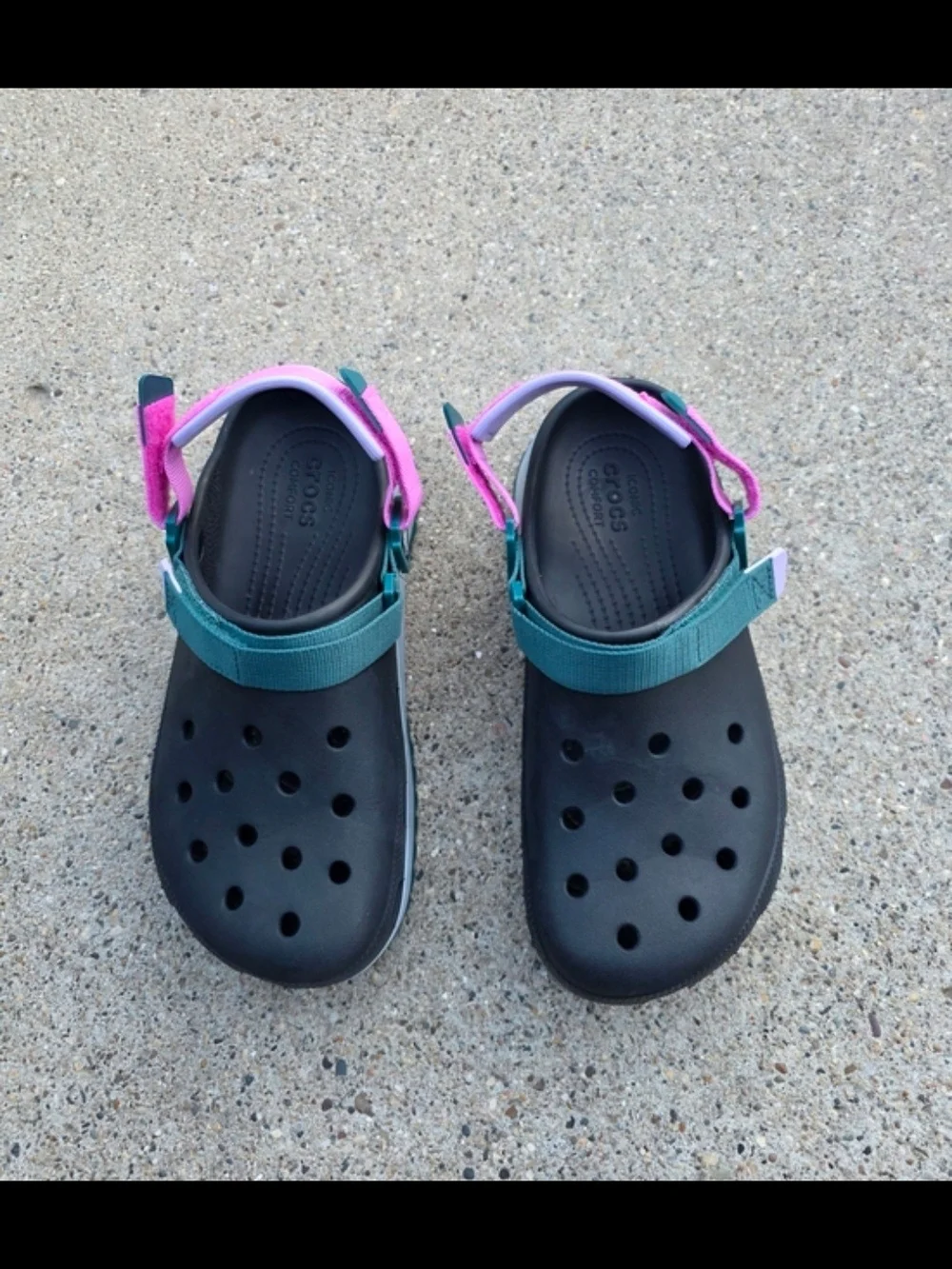 CROCS Hiker Clogs  Sandals with Teal and Pink Straps Women 12 /men 10